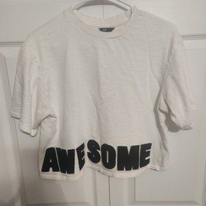 SP Women's White Crop Top Shirt Size M Awesome Black Bold Letters